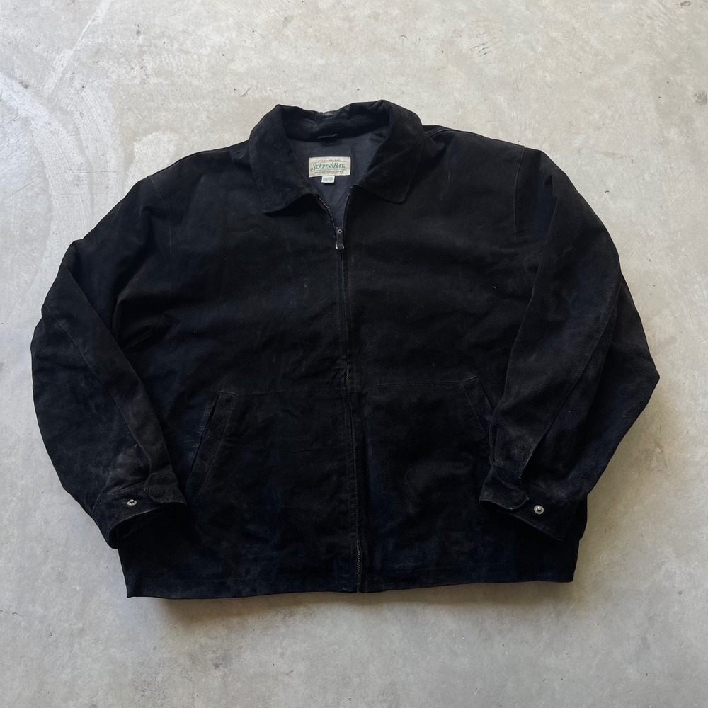 St Johns Bay Vintage Black Suede Leather Jacket Full Zip Bomber Mens XXL